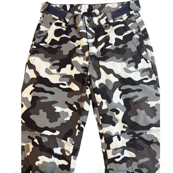 Arctix Ski Snow Pants Kids Black Grey White Camo Reinforced Knees Seat Size L - Picture 6 of 11